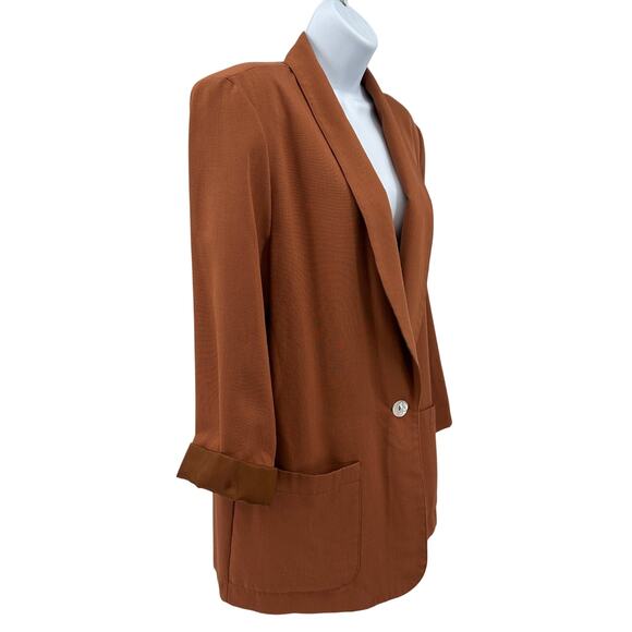 Requirements Open Front Blazer Jacket WMNS 12 Orange Single Button Long Sleeve - Picture 4 of 11
